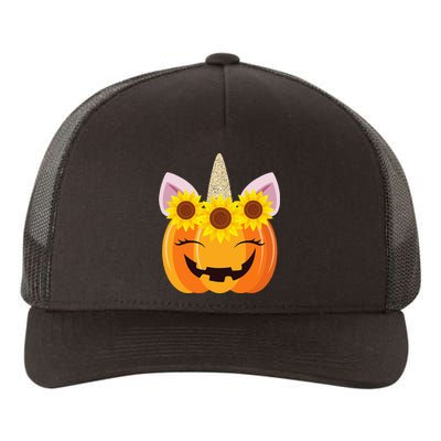 Unicorn Pumpkin Face Sunflower Costume Funny Halloween Gift Yupoong Adult 5-Panel Trucker Hat