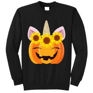 Unicorn Pumpkin Face Sunflower Costume Funny Halloween Gift Sweatshirt