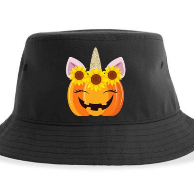 Unicorn Pumpkin Face Sunflower Costume Funny Halloween Gift Sustainable Bucket Hat