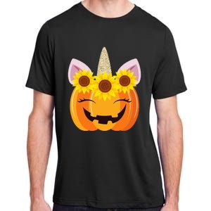 Unicorn Pumpkin Face Sunflower Costume Funny Halloween Gift Adult ChromaSoft Performance T-Shirt