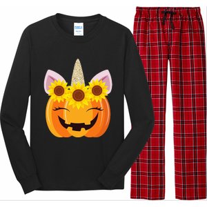 Unicorn Pumpkin Face Sunflower Costume Funny Halloween Gift Long Sleeve Pajama Set