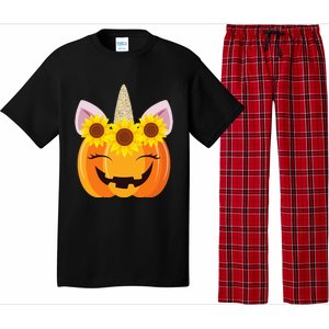 Unicorn Pumpkin Face Sunflower Costume Funny Halloween Gift Pajama Set