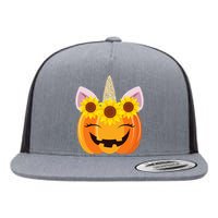 Unicorn Pumpkin Face Sunflower Costume Funny Halloween Gift Flat Bill Trucker Hat