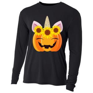 Unicorn Pumpkin Face Sunflower Costume Funny Halloween Gift Cooling Performance Long Sleeve Crew