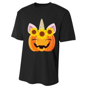 Unicorn Pumpkin Face Sunflower Costume Funny Halloween Gift Performance Sprint T-Shirt