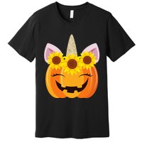 Unicorn Pumpkin Face Sunflower Costume Funny Halloween Gift Premium T-Shirt