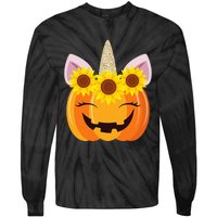 Unicorn Pumpkin Face Sunflower Costume Funny Halloween Gift Tie-Dye Long Sleeve Shirt