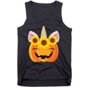 Unicorn Pumpkin Face Sunflower Costume Funny Halloween Gift Tank Top