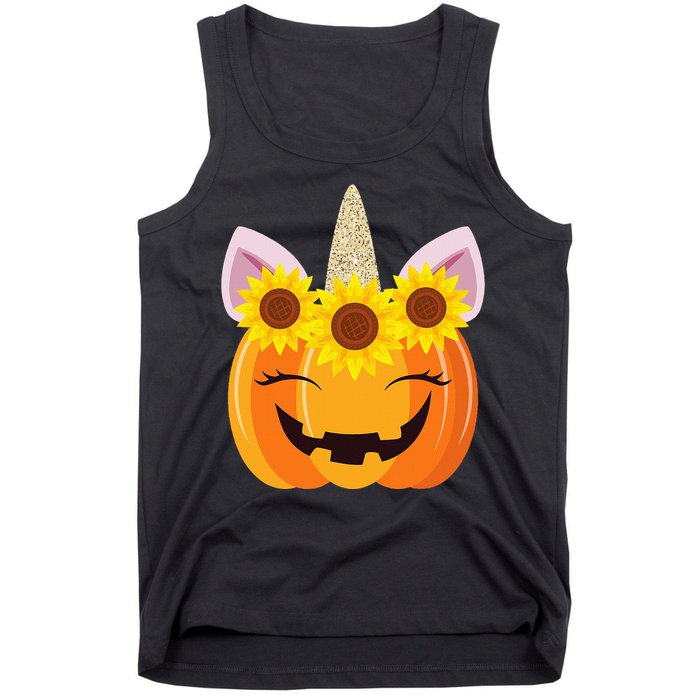 Unicorn Pumpkin Face Sunflower Costume Funny Halloween Gift Tank Top