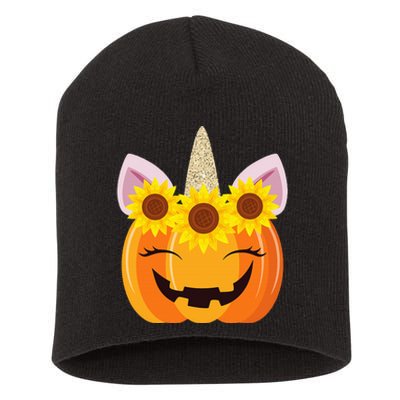 Unicorn Pumpkin Face Sunflower Costume Funny Halloween Gift Short Acrylic Beanie