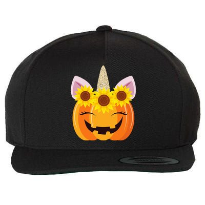 Unicorn Pumpkin Face Sunflower Costume Funny Halloween Gift Wool Snapback Cap