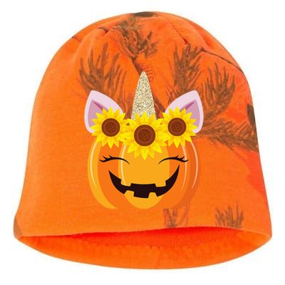 Unicorn Pumpkin Face Sunflower Costume Funny Halloween Gift Kati - Camo Knit Beanie