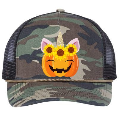 Unicorn Pumpkin Face Sunflower Costume Funny Halloween Gift Retro Rope Trucker Hat Cap