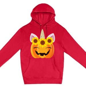 Unicorn Pumpkin Face Sunflower Costume Funny Halloween Gift Premium Pullover Hoodie