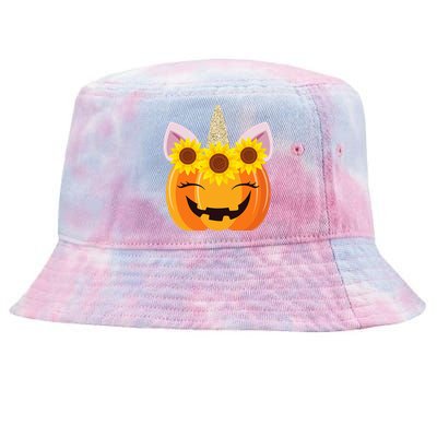 Unicorn Pumpkin Face Sunflower Costume Funny Halloween Gift Tie-Dyed Bucket Hat