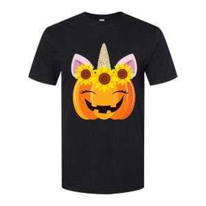 Unicorn Pumpkin Face Sunflower Costume Funny Halloween Gift Softstyle CVC T-Shirt