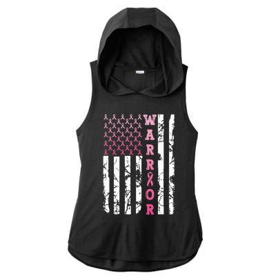 USA Pink Flag Awareness Month October Breast Cancer Warrior Ladies PosiCharge Tri-Blend Wicking Draft Hoodie Tank