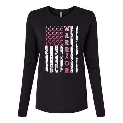 USA Pink Flag Awareness Month October Breast Cancer Warrior Womens Cotton Relaxed Long Sleeve T-Shirt