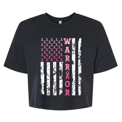 USA Pink Flag Awareness Month October Breast Cancer Warrior Bella+Canvas Jersey Crop Tee