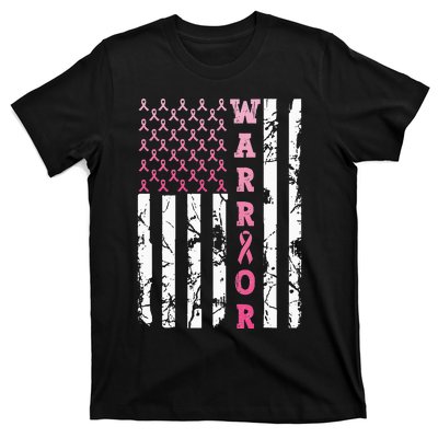 USA Pink Flag Awareness Month October Breast Cancer Warrior T-Shirt