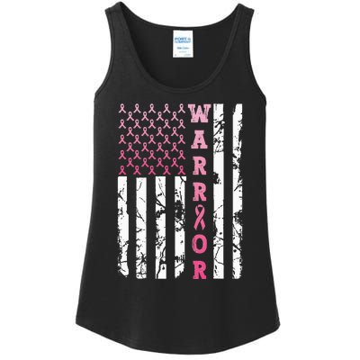 USA Pink Flag Awareness Month October Breast Cancer Warrior Ladies Essential Tank