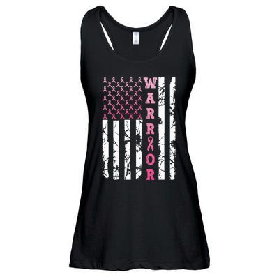 USA Pink Flag Awareness Month October Breast Cancer Warrior Ladies Essential Flowy Tank