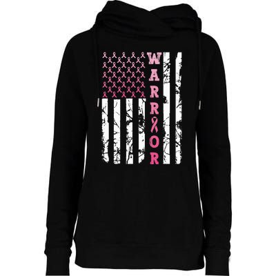 USA Pink Flag Awareness Month October Breast Cancer Warrior Womens Funnel Neck Pullover Hood