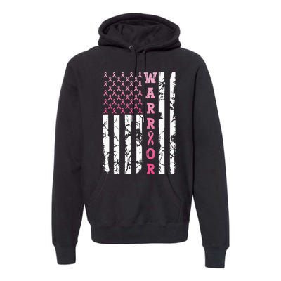 USA Pink Flag Awareness Month October Breast Cancer Warrior Premium Hoodie