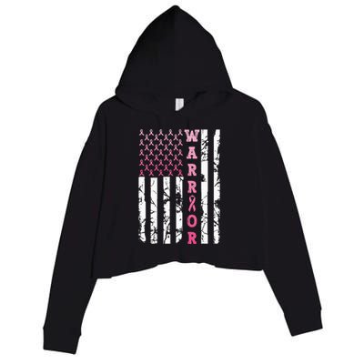 USA Pink Flag Awareness Month October Breast Cancer Warrior Crop Fleece Hoodie