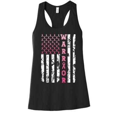 USA Pink Flag Awareness Month October Breast Cancer Warrior Women's Racerback Tank