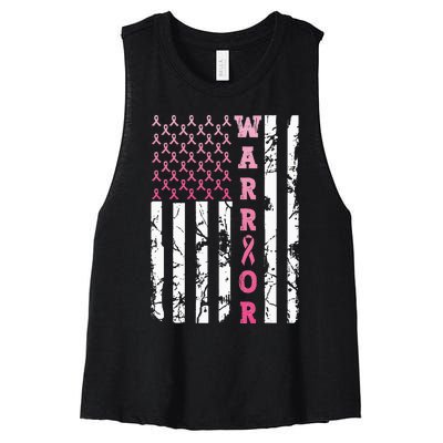 USA Pink Flag Awareness Month October Breast Cancer Warrior Women's Racerback Cropped Tank