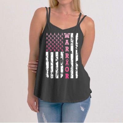 USA Pink Flag Awareness Month October Breast Cancer Warrior Women's Strappy Tank