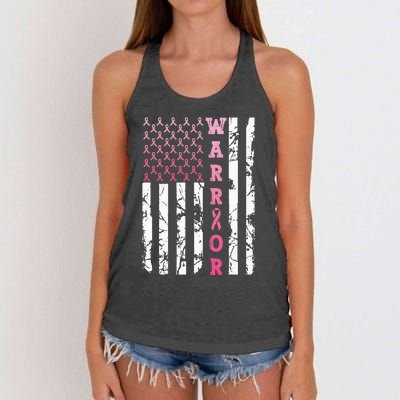 USA Pink Flag Awareness Month October Breast Cancer Warrior Women's Knotted Racerback Tank