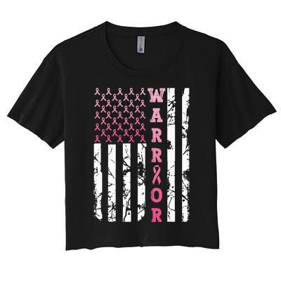 USA Pink Flag Awareness Month October Breast Cancer Warrior Women's Crop Top Tee