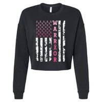 USA Pink Flag Awareness Month October Breast Cancer Warrior Cropped Pullover Crew