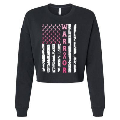 USA Pink Flag Awareness Month October Breast Cancer Warrior Cropped Pullover Crew