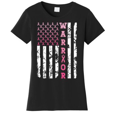 USA Pink Flag Awareness Month October Breast Cancer Warrior Women's T-Shirt