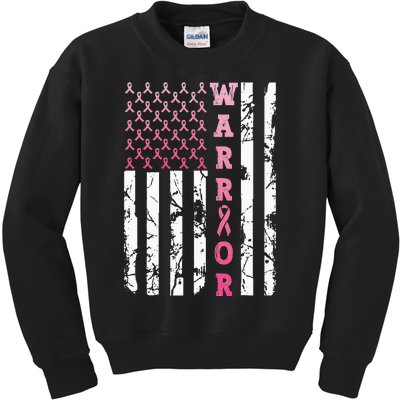 USA Pink Flag Awareness Month October Breast Cancer Warrior Kids Sweatshirt