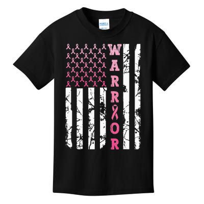 USA Pink Flag Awareness Month October Breast Cancer Warrior Kids T-Shirt