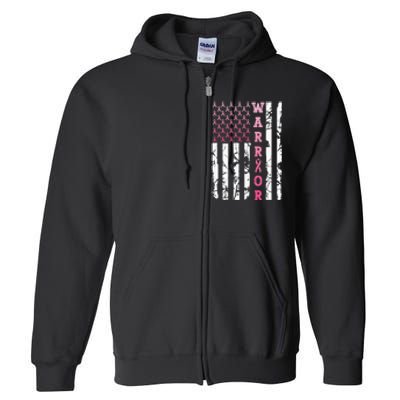 USA Pink Flag Awareness Month October Breast Cancer Warrior Full Zip Hoodie