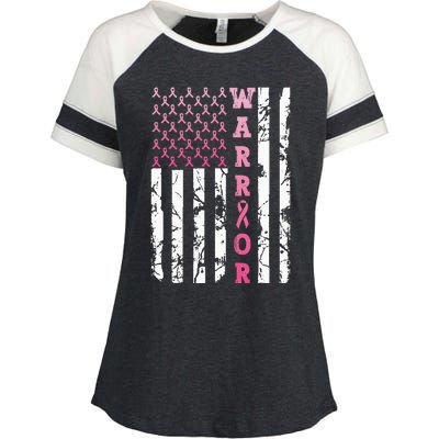 USA Pink Flag Awareness Month October Breast Cancer Warrior Enza Ladies Jersey Colorblock Tee