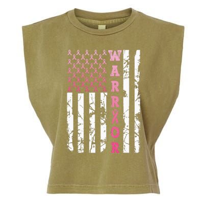 USA Pink Flag Awareness Month October Breast Cancer Warrior Garment-Dyed Women's Muscle Tee