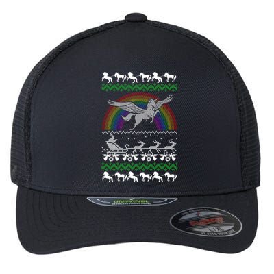 Unicorn Pegasus Flying Over Rainbow Ugly Christmas Gift Flexfit Unipanel Trucker Cap