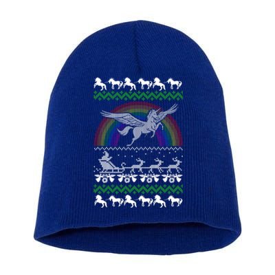 Unicorn Pegasus Flying Over Rainbow Ugly Christmas Gift Short Acrylic Beanie