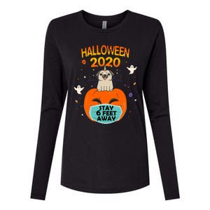 Unicorn Pug Halloween Pumpkin Face Mask Stay 6 Feet Away Fun Funny Gift Womens Cotton Relaxed Long Sleeve T-Shirt