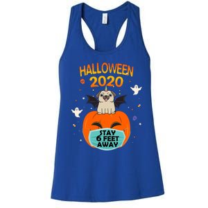 Unicorn Pug Halloween Pumpkin Face Mask Stay 6 Feet Away Fun Funny Gift Women's Racerback Tank