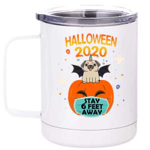 Unicorn Pug Halloween Pumpkin Face Mask Stay 6 Feet Away Fun Funny Gift 12 oz Stainless Steel Tumbler Cup