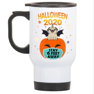 Unicorn Pug Halloween Pumpkin Face Mask Stay 6 Feet Away Fun Funny Gift Stainless Steel Travel Mug