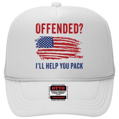 Usa Patriot Humor Offended Ill Help You Pack Funny Quote High Crown Mesh Back Trucker Hat