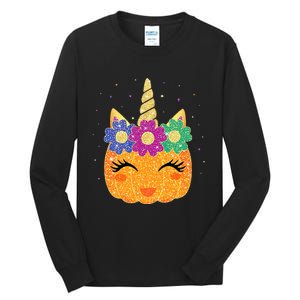 Unicorn Pumpkin Halloween Thanksgiving Tall Long Sleeve T-Shirt